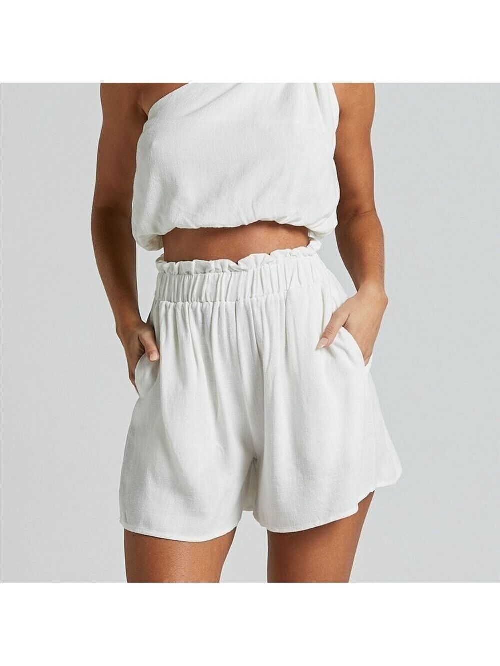Mable Clothing Linen Blend High Rise Elastic Waist Loose Wide Leg Pull On Shorts